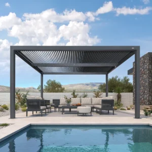 PURPLE LEAF Louvered Pergola 12' x 16' Outdoor Aluminum Pergola with Adjustable Roof for Deck Backyard Garden Grey Hardtop Gazebo
