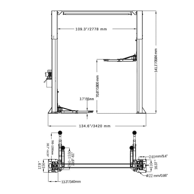 Katool KT-AS110D 11,000 lb Asymmetric Two-Post Lift — Direct Drive, Single-Point Lock Release - Image 3