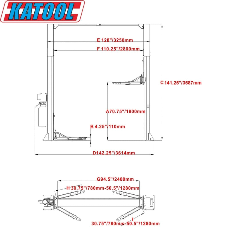 Katool KT-M110 Two Post Clear-floor Vehicle Lift 11,000lbs - Image 6
