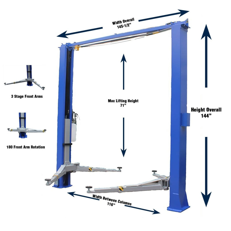 Tuxedo TP11KC-DX 11,000 lb Two-Post Clear Floor Lift — Bi-Symmetric, 3-Stage Arms, Direct Drive - Image 3