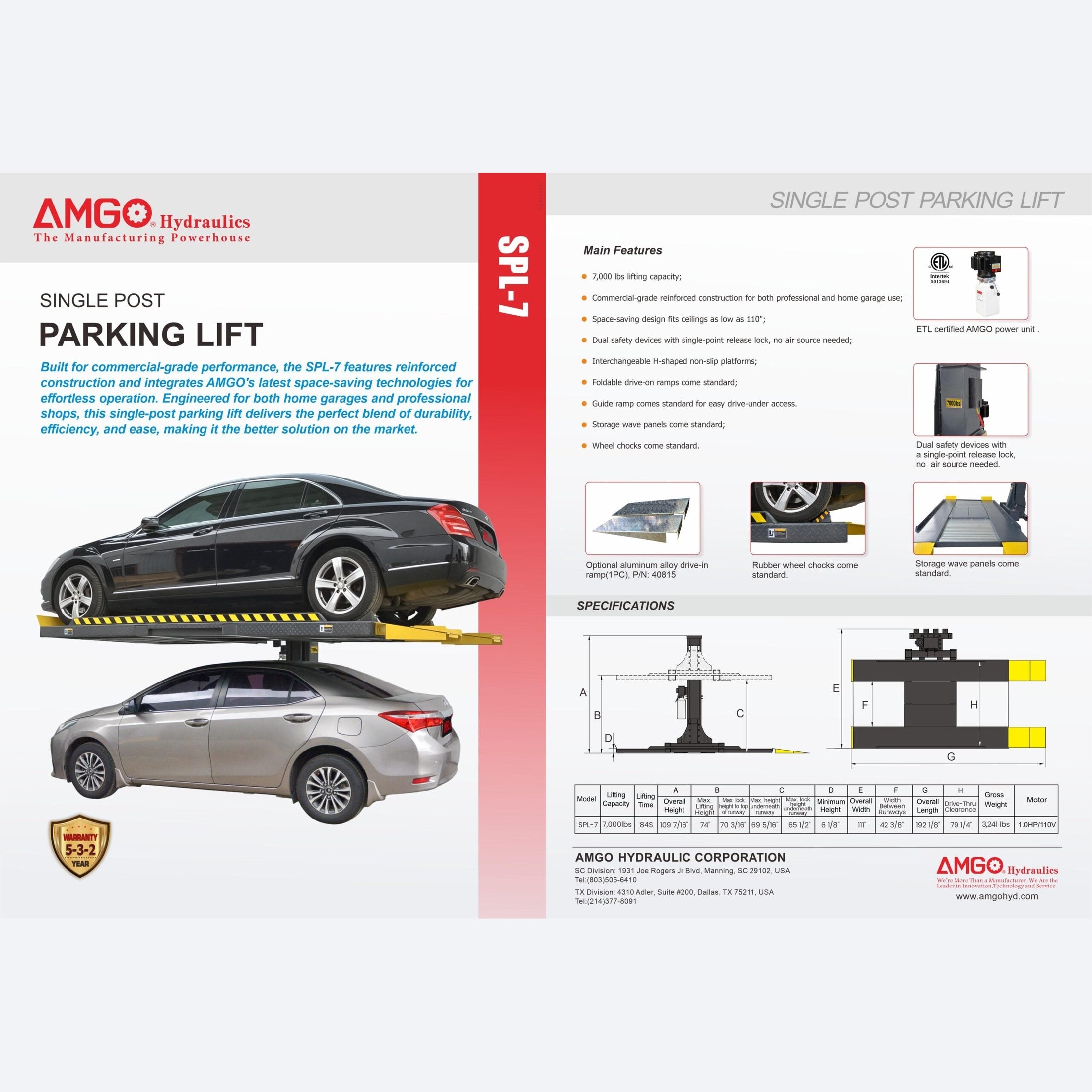 AMGO SPL-7 7,000 lb Single-Post Parking Lift - Image 9