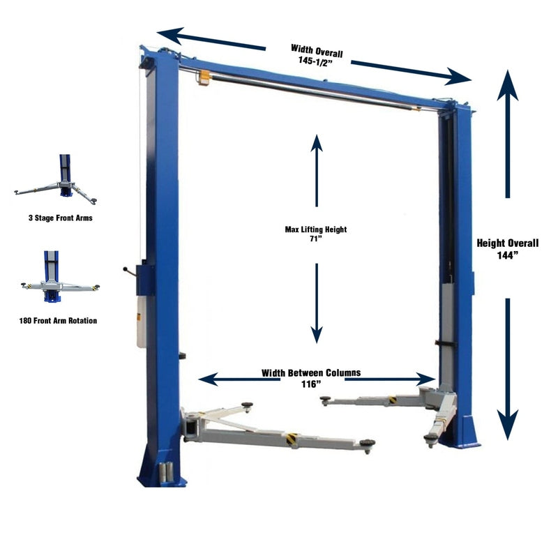 iDEAL TP10KAC-DX 10,000 lb Two Post Clear Floor --Direct Drive - Bi-Symmetric - 3 Stage - Single Point ALI Certified W/PU - Image 2