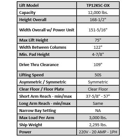 iDEAL TP12KSC-DX 12,000 lb Two Post Lift -- Direct Drive ALI Certified W/PU - Image 6